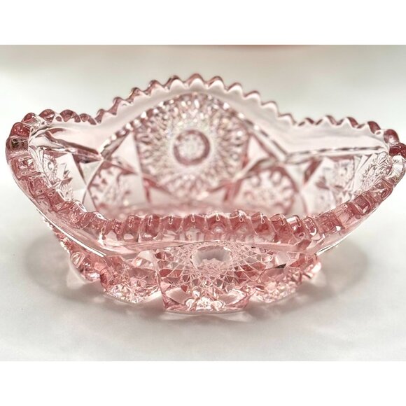 Vintage L.E. Smith Quintec Sawtooth Pink Glass Candy Dish - Picture 7 of 10